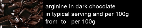 arginine in dark chocolate information and values per serving and 100g